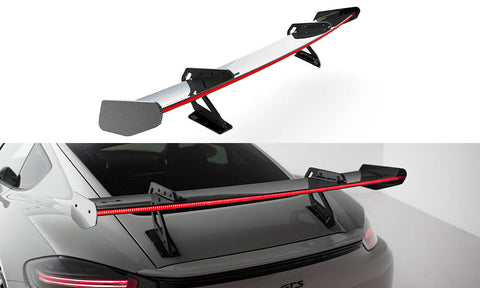 Maxton Design - Carbon Fiber Rear Wing with Upper Swan Mounting V.1 + LED Porsche 718 Cayman 982C